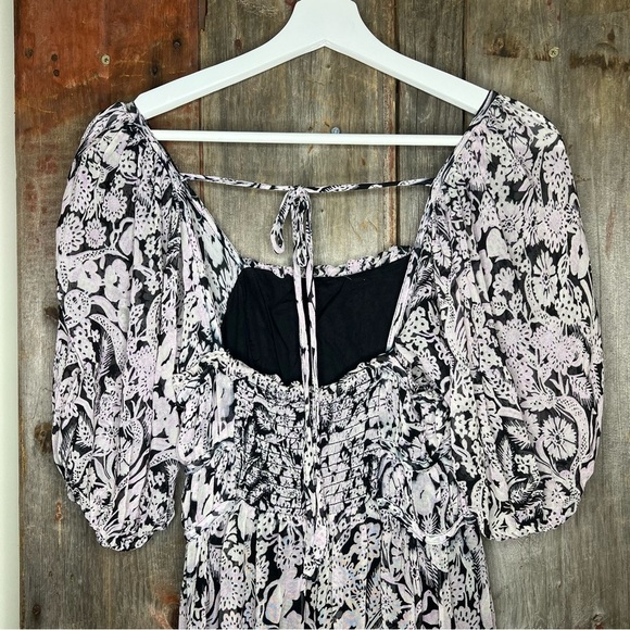 By Anthropologie Square neck Smocked Midi Dress Blank Pink Floral Chiffon XS - Picture 8 of 14